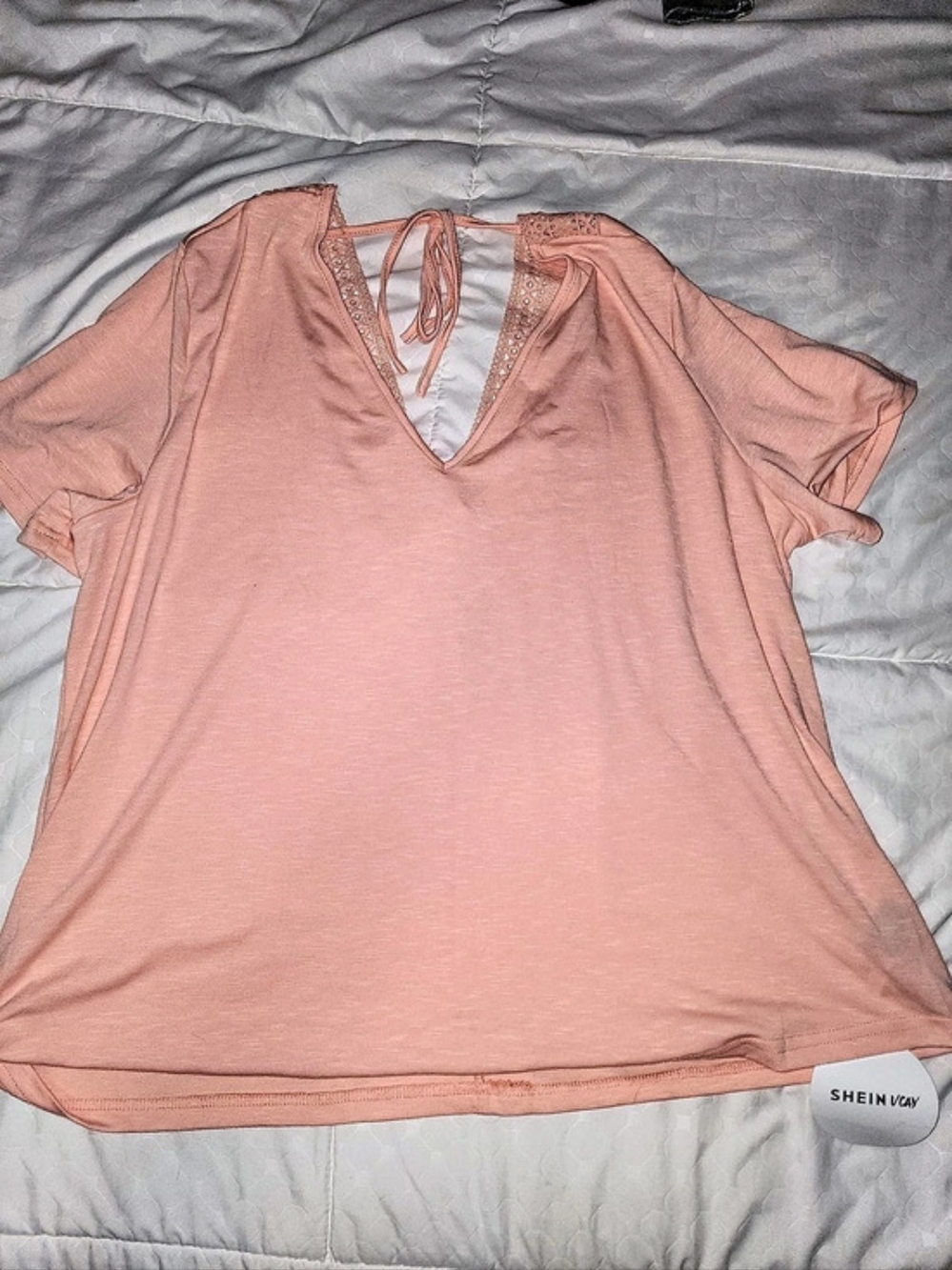 SHEIN VCAY Pink Short Sleeve V-Neck Top